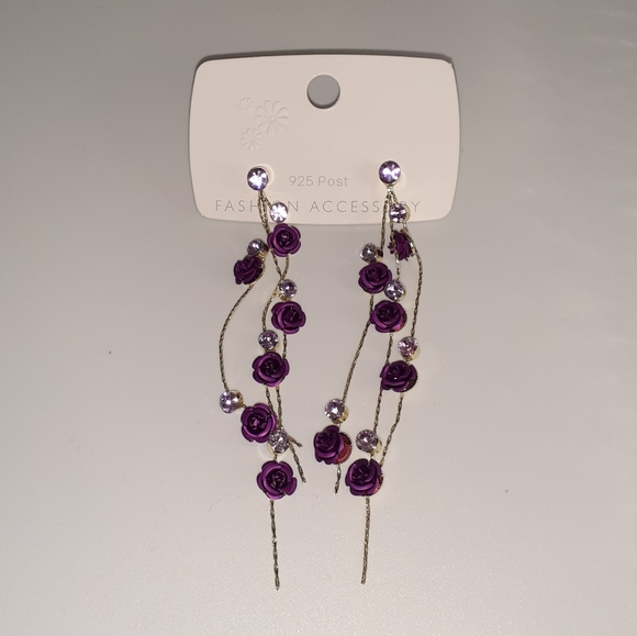 Purple Rose Dangling Earrings - Picture 3 of 4